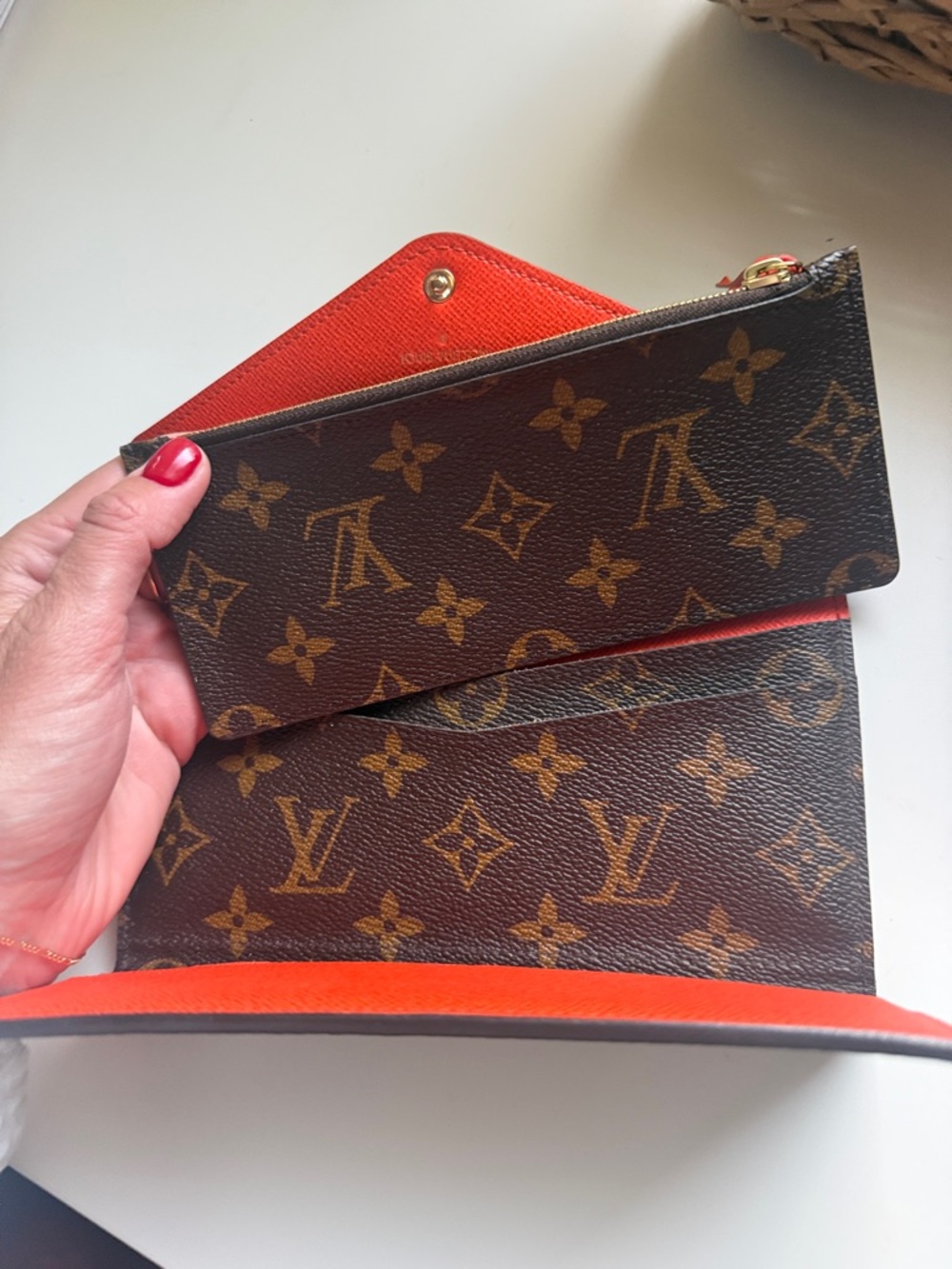 Louis Vuitton Monogram Envelope Wallet in Brown with Orange Snap - Picture 3 of 4